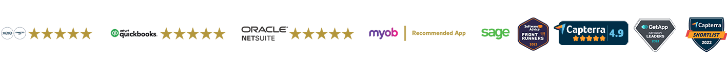 Lightyear automated accounts payable awards, xero 5 star reviews, intuit quickbooks 5 star reviews, oracle netsuite 5 star reviews, MYOB recommended app, sage, software advice front runners 2023, capterra 4.9 star customer reviews, getApp category leaders for purchasing and accounts payable 2023, capterra shortlist purchasing and accounts payable 2022:9